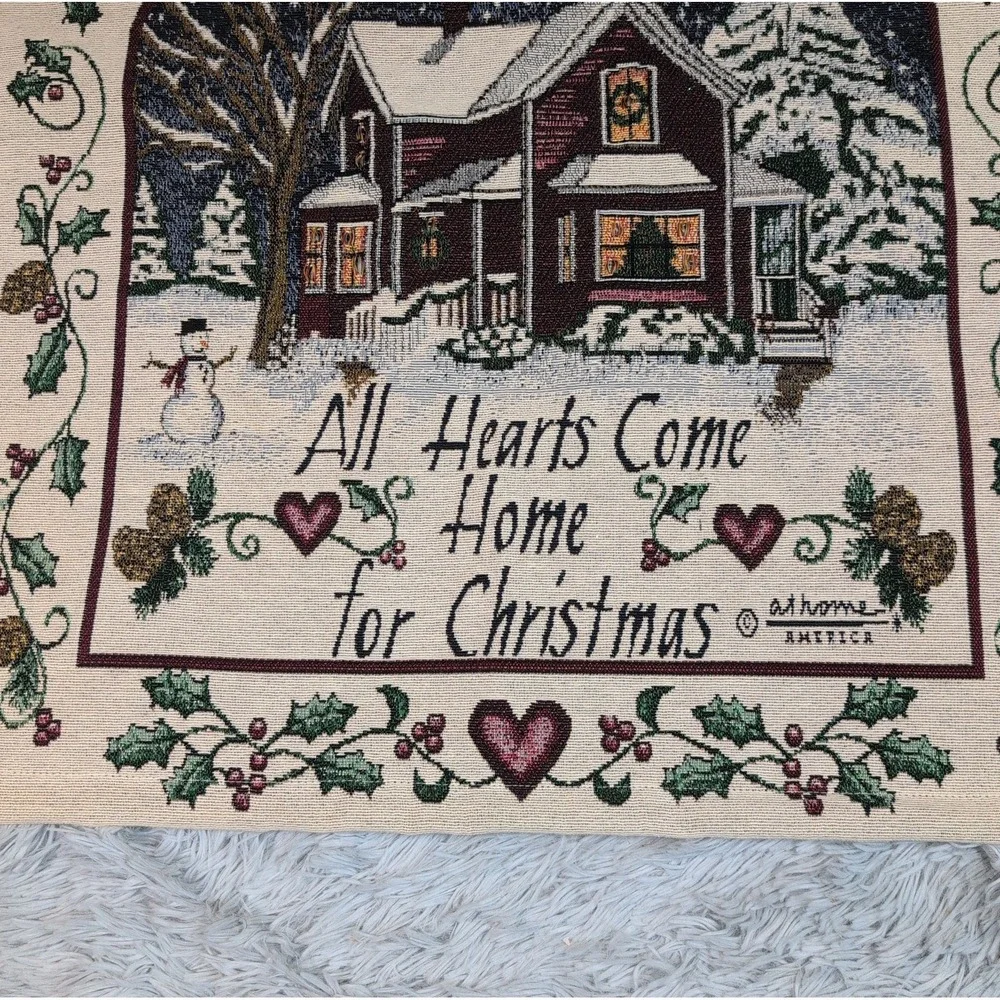 Tapestry ALL HEARTS COME HOME FOR CHRISTMAS  Wall Hanging Home Decor
